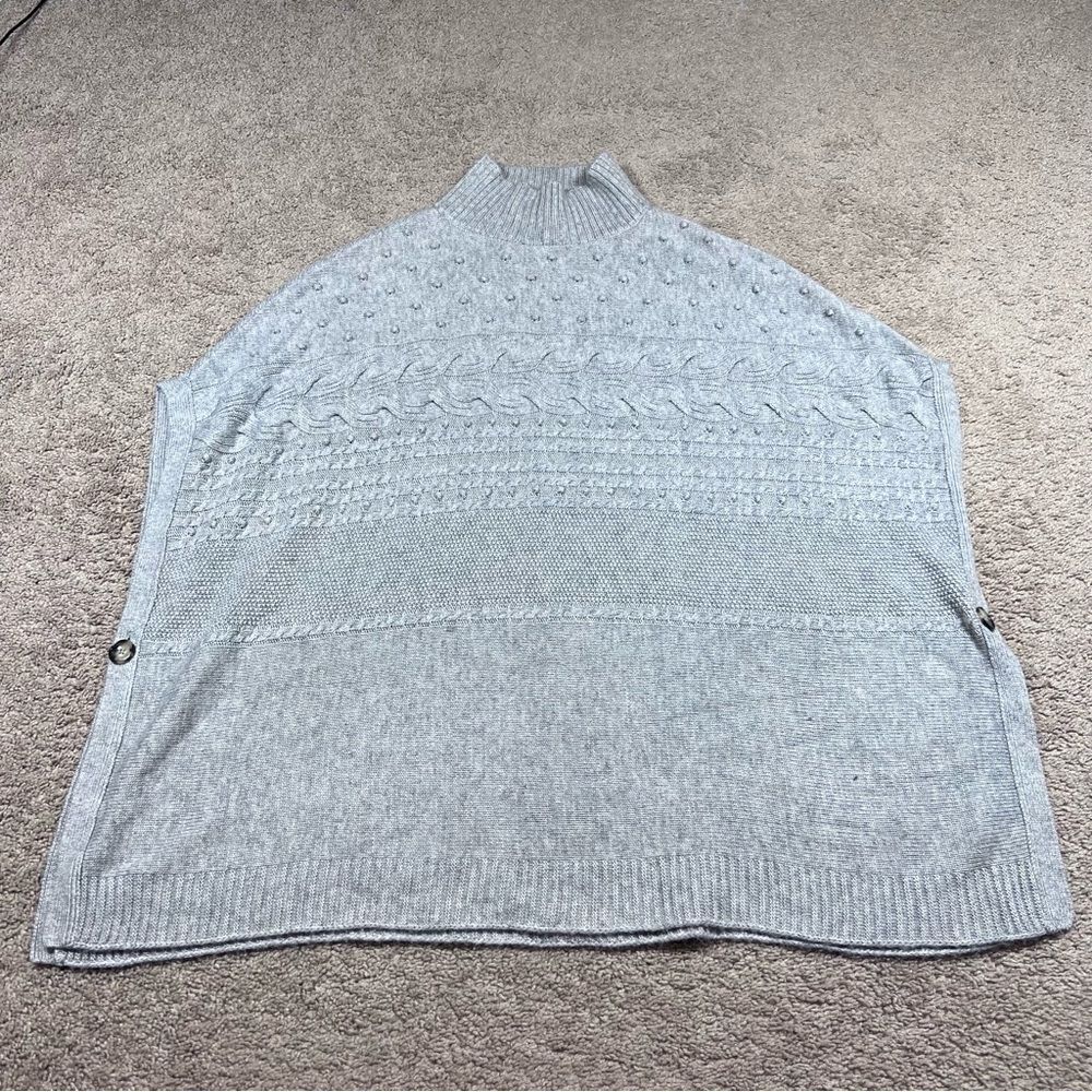 Talbots Mock Neck Poncho Sweater Womens Gray Cable Knit Wool Blend Size M